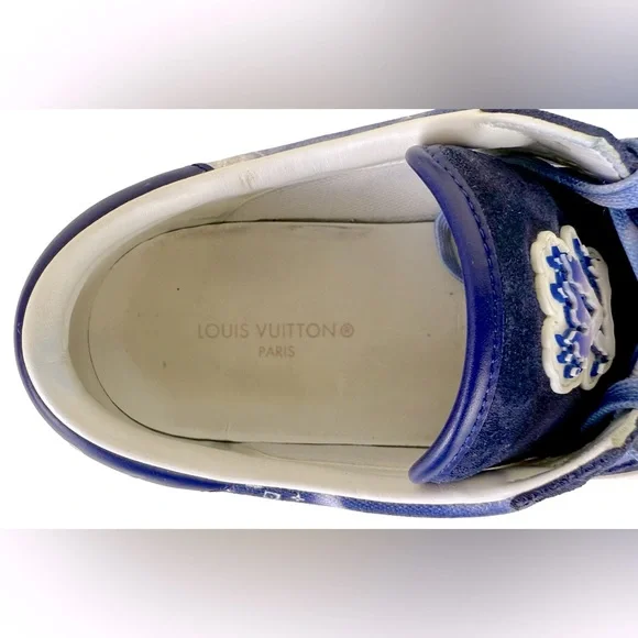 LOUIS VUITTON OLLIE RICHELIEU LOW TRAINERS IN BANDANA BLUE/WHITE